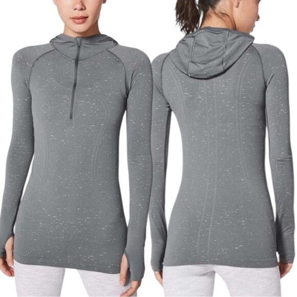 Lululemon Swiftly Tech Top Hooded 1/2 Zip Size 8 Nebula / White Gray - Picture 1 of 13